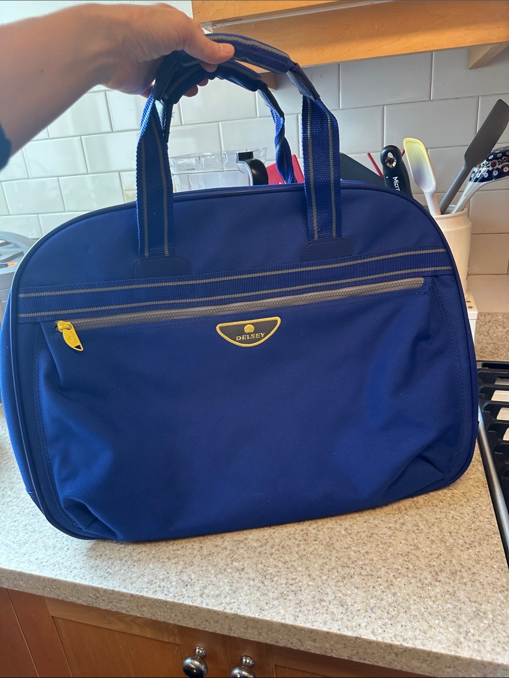 Delsey Blue Travel Tote with Yellow Accents